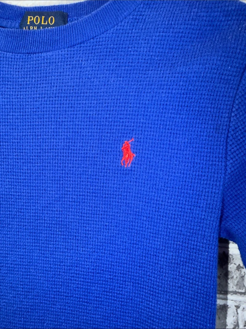 Polo by Ralph Lauren Royal Blue Long-Sleeve Waffle Knit Tee with Red Pony